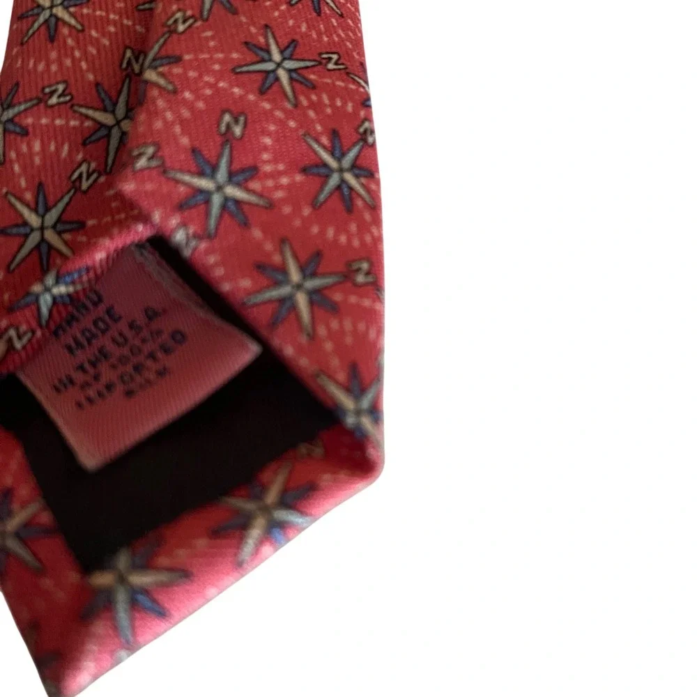 Vineyard Vines Pink Compass Rose North Nautical Silk Tie Handmade USA